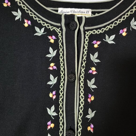 Marisa Christina II Cardigan Short Sleeve Sweater Sz 3X Black W/Embroidery Trim - Picture 2 of 11
